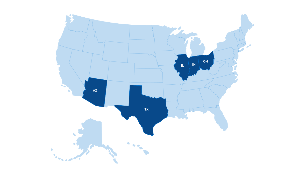 Map showing states where OnStar Insurance is available.