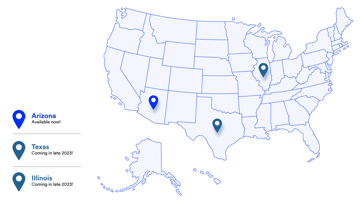 Map showing states where OnStar Insurance is available.